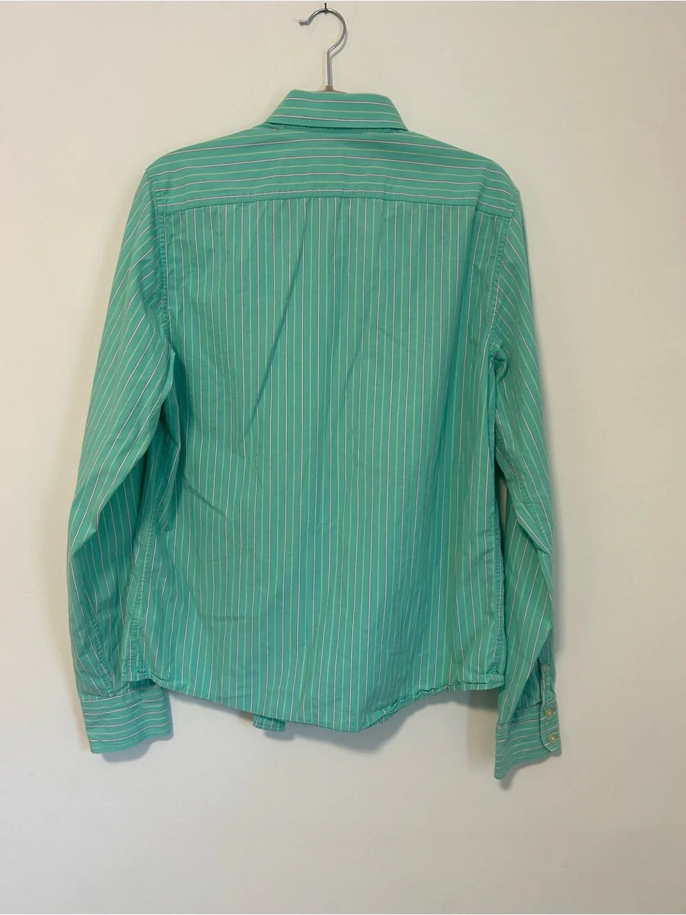 Hollister Green and White Vertical Stripe Dress Shirt